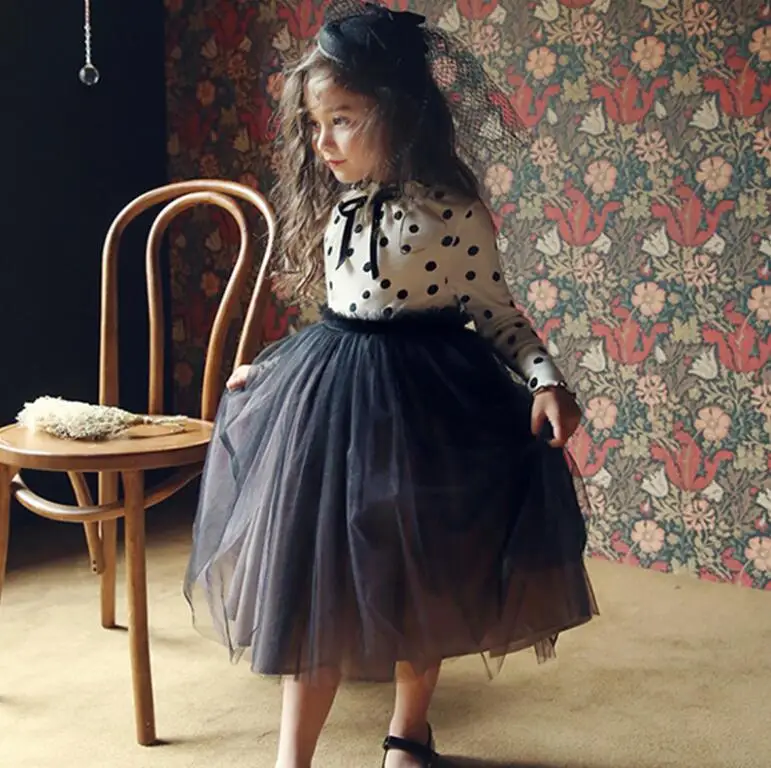 2019 New Children Baby Fall Dot Mesh Dresses Girls Princess Elegant Clothes 6 pcs/lot Wholesale | Детская одежда и обувь