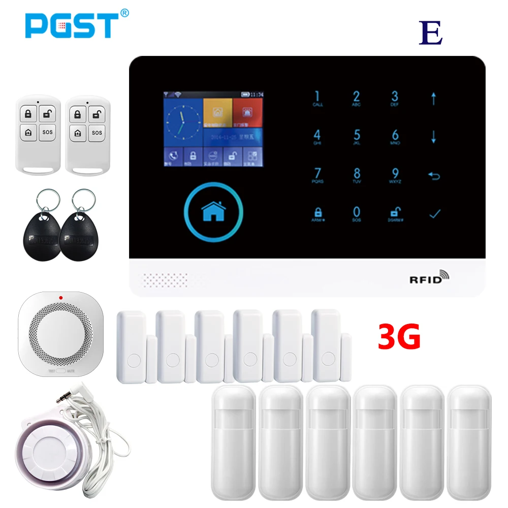 PGST PG-103 Wifi 3G Alarm System Home Security Sensor PIR Motion Sensor Fire Smoke Detector Support IOS Android APP Control