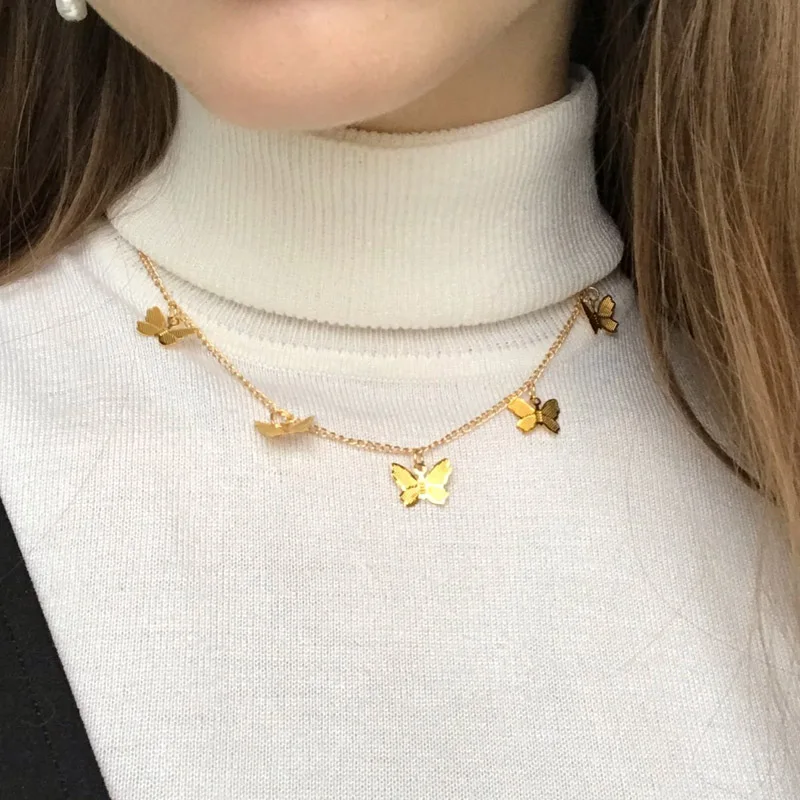 Модное ожерелье чокер прекрасный покрыты золотом серебром бабочка Короткие
