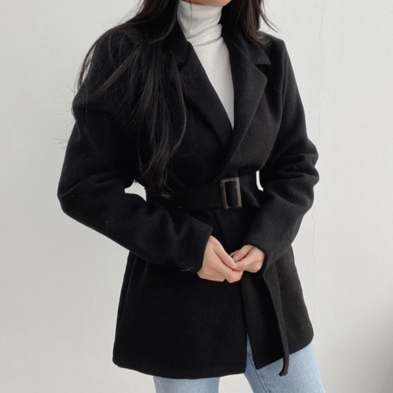 JMPRS Элегантные зимние женские шерстяные пальто Корейская мода туника с поясом