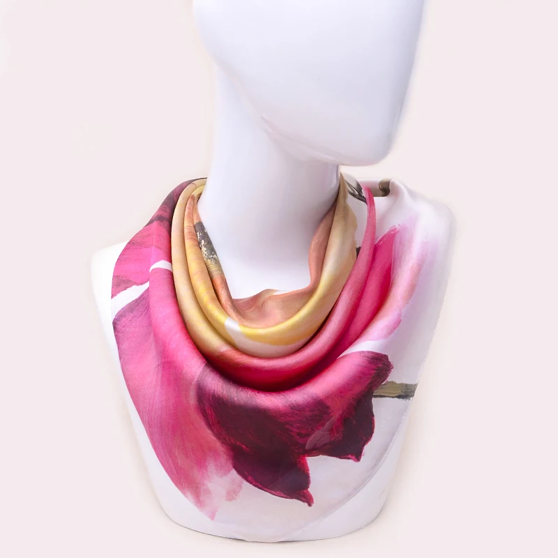 

Модная квадратная бандана, шелковая шаль, хиджаб, шарф, женский цветочный дизайнерский парео, Пляжная повязка на голову, сумка, шейные шарфы,...