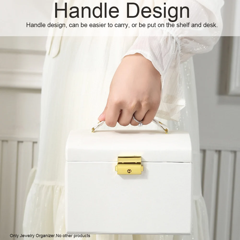 

With Mirror Necklace Holder Earrings Modern Drawer Design Rings Watch Case PU Leather Handheld Storage Box Jewelry Organizer