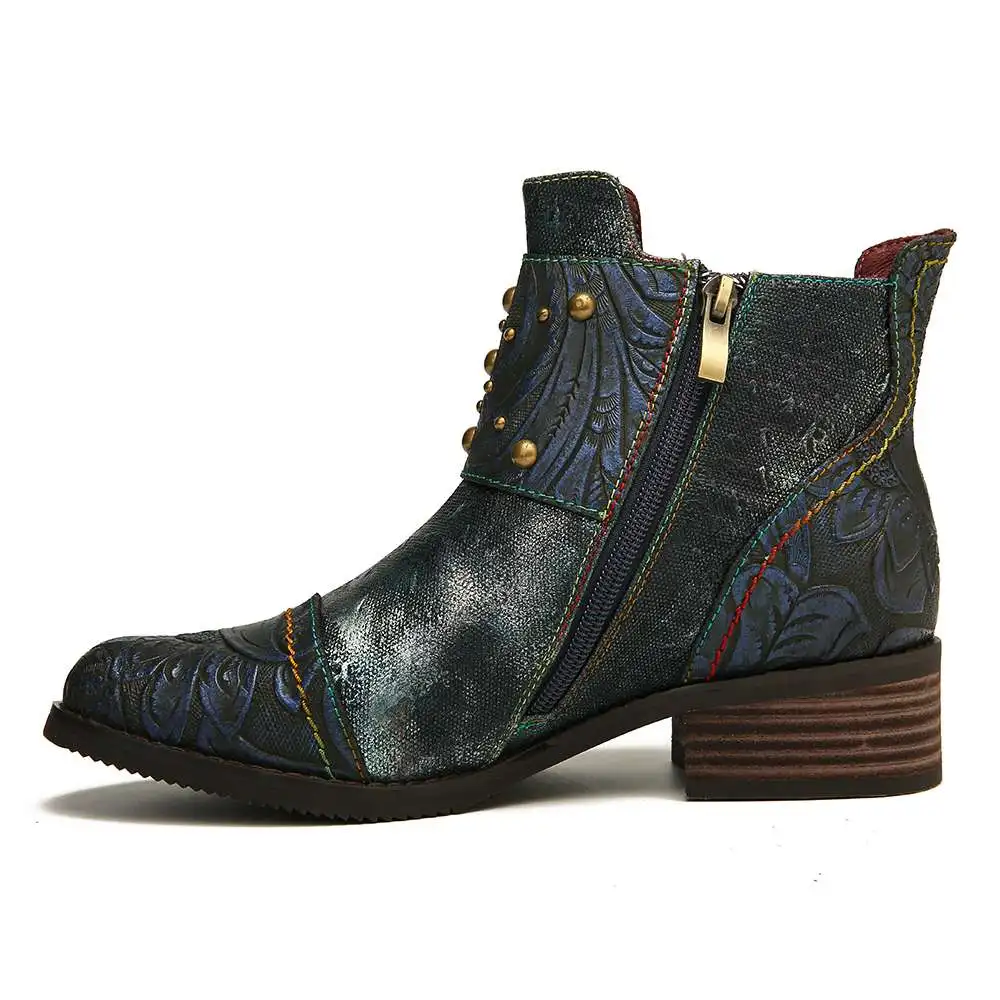 SOCOFY/ботинки с тиснением; Zapatos De Mujer; обувь из натуральной кожи с заклепками и пряжкой на молнии; красивые женские ботильоны