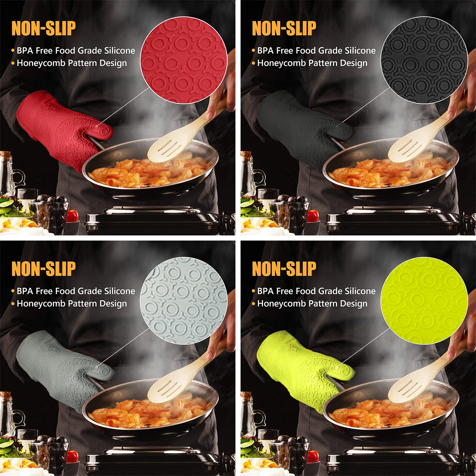 

6 Pcs Length Thickened Silicone Microwave Oven Mitts With Pinch Mitts & Silicone Pads For Baking Cooking Kitchen Accessories
