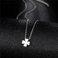 stainless steel three dimensional lucky love heart four leaf clover shape pendant necklace woman mother gift wedding jewelry