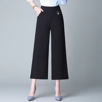 women wide leg pants woman loose casual high waist elastic summer womens pants solid color capris trousers plus size s 4xl