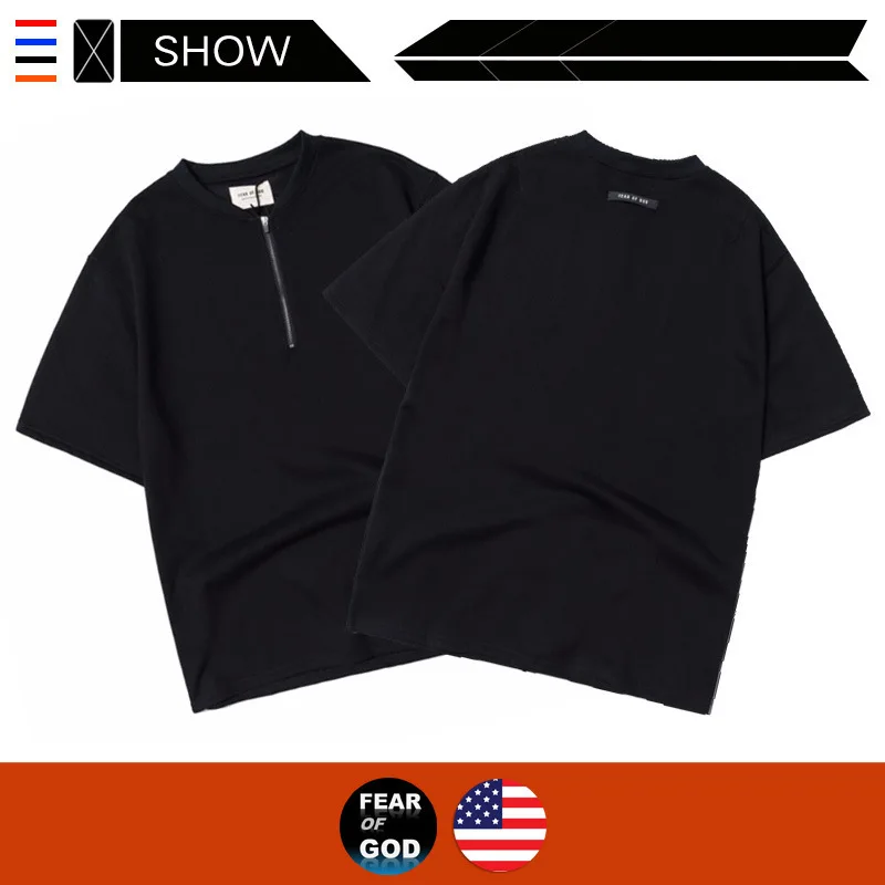 

Fashion brand feel of God short sleeve T-shirt fog essentials 6th Season 6 half zipper T-shirt