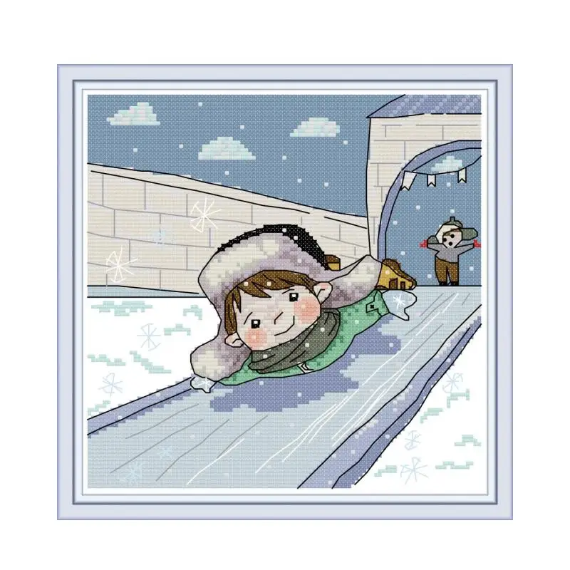 

Skiing girl cross stitch kit aida 14ct 11ct count printed canvas stitches embroidery DIY handmade needlework