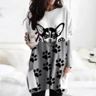 Женская туника с длинными рукавами, Повседневная Блузка с капюшоном и принтом собачий лап и двойными карманами, Осень-зима 2021 # M