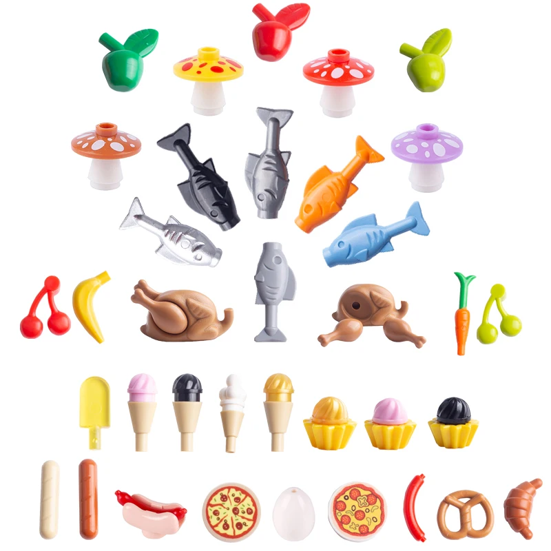 

Moc DIY Small Building Block Accessories City Food Hand-held Props Bread Fish Children Toys Gift