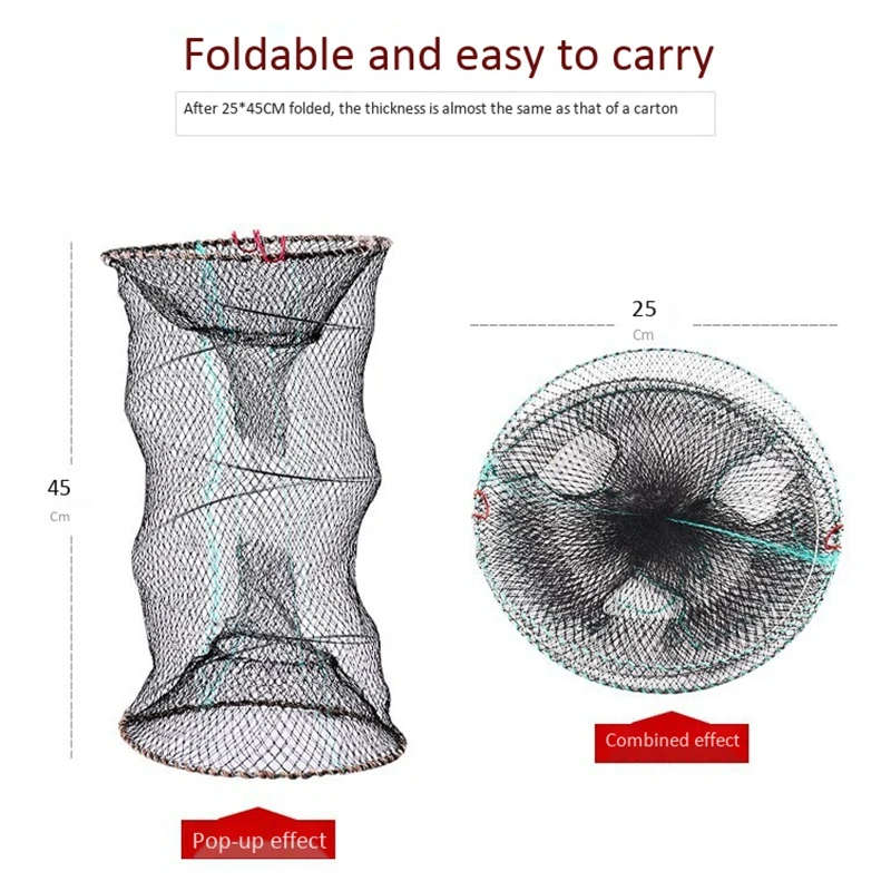 

Foldable Bait Cast Mesh Trap Net Portable Fishing Landing Net Shrimp Cage for Fish Crayfish Crab with Floating Circle