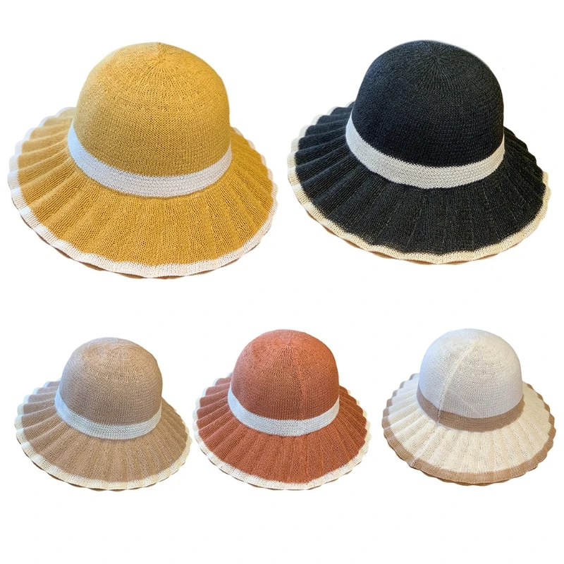 

Foldable Summer Sunhat Corrugated Brim Colors with Wide Brim Four Seasons
