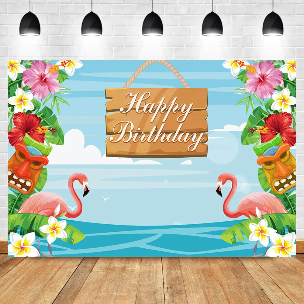 Фон для фотосъемки с изображением фламинго цветов морского пляжа голубого неба