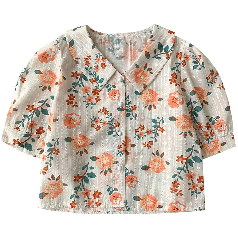 

Kimutomo Floral Women Shirt 2021 Summer Turn-down Collar Single Breasted Short Blouse Female Korean New Chic Fashion Top Elegant