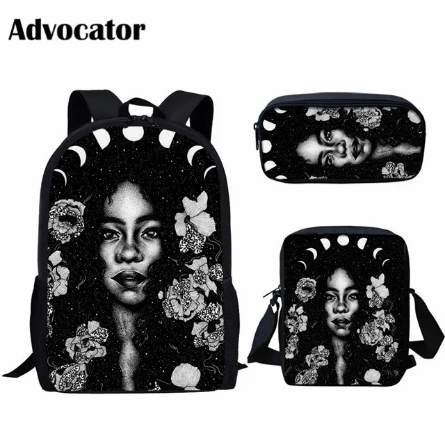 ADVOCATOR 3pcs/set Fashion Black Art African Girl Printing School Bags Set for Girls Kids Backpack Boys Children Primary School