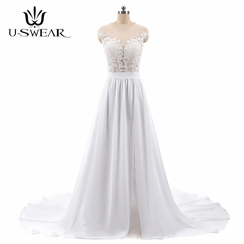 Elegant A Line Side Slit Lace Applique Chiffon Large Size Wedding Bridal Gown Beach Dresses Vestidos De Novia | Свадьбы и торжества