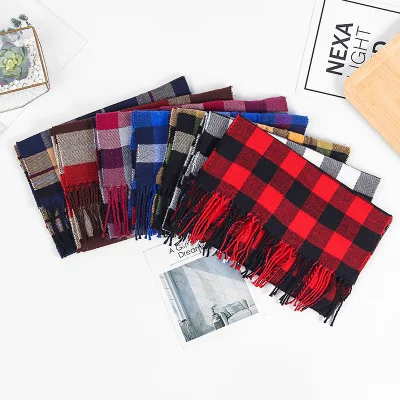 Осенне-зимний новый шарф имитация кашемира детский клетчатый для родителей и