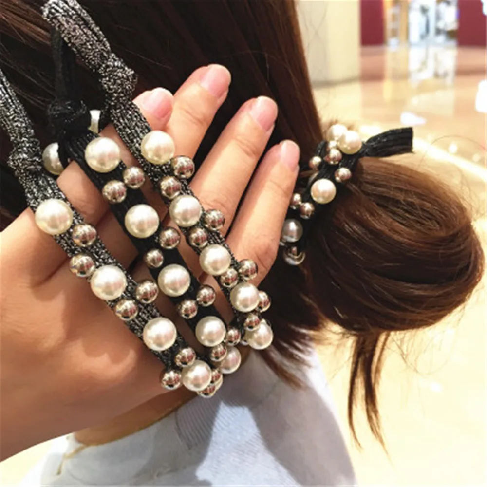 

Korea Handmade Cartoon Print Leopard Simulated pearl Adult Women Elastic Hair Bands Head wear Apparel Accessories-SWAWEHB002C5
