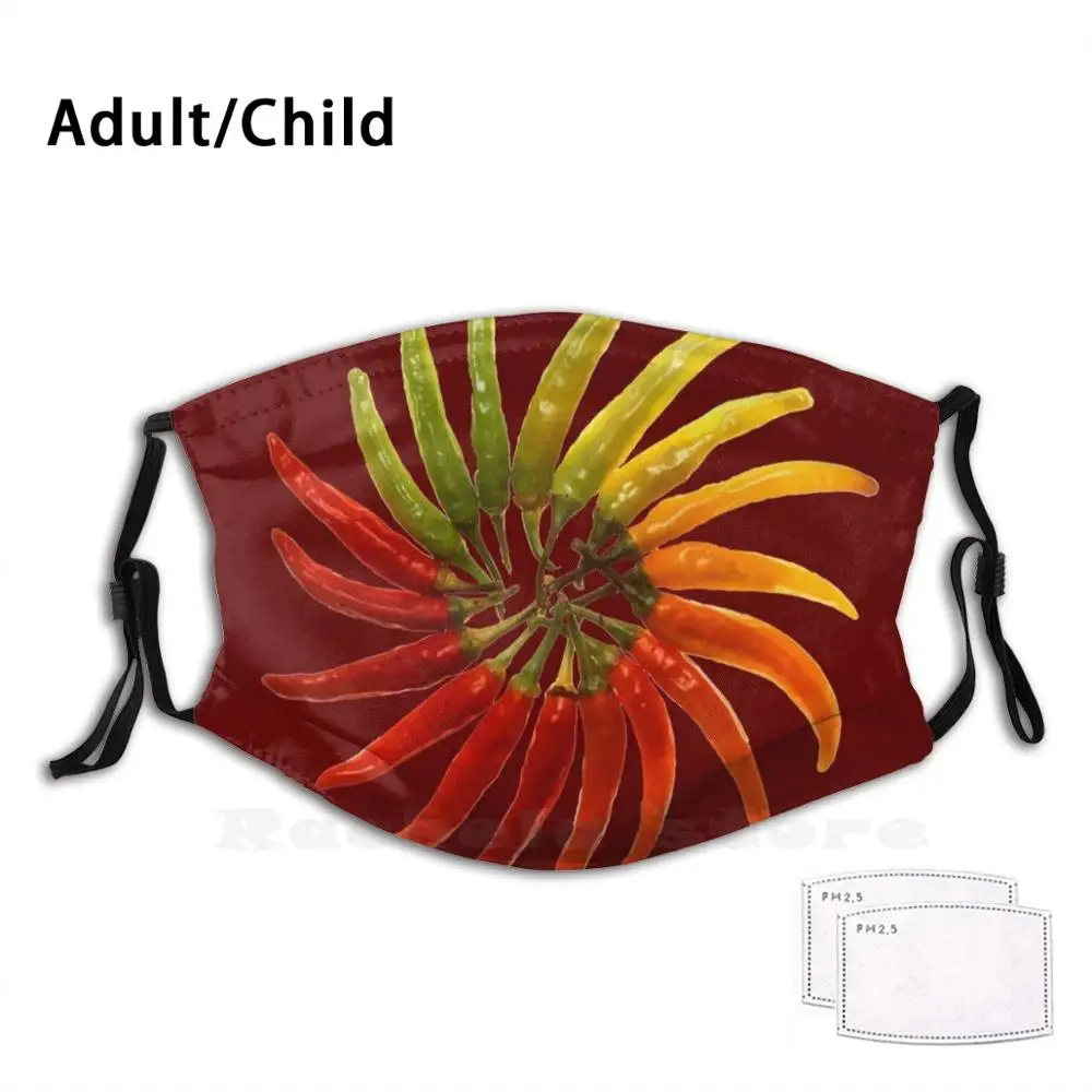 

Sweat Inducing Chili Color Wheel Print Washable Filter Anti Dust Mouth Mask Chili Pepper Peppers Red Red Peppers Vegetable