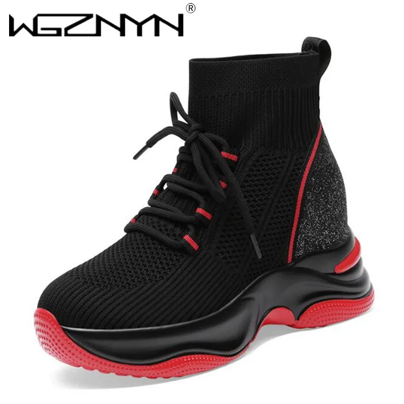 

Кроссовки женские трикотажные, однотонные, на толстой подошве, для весны