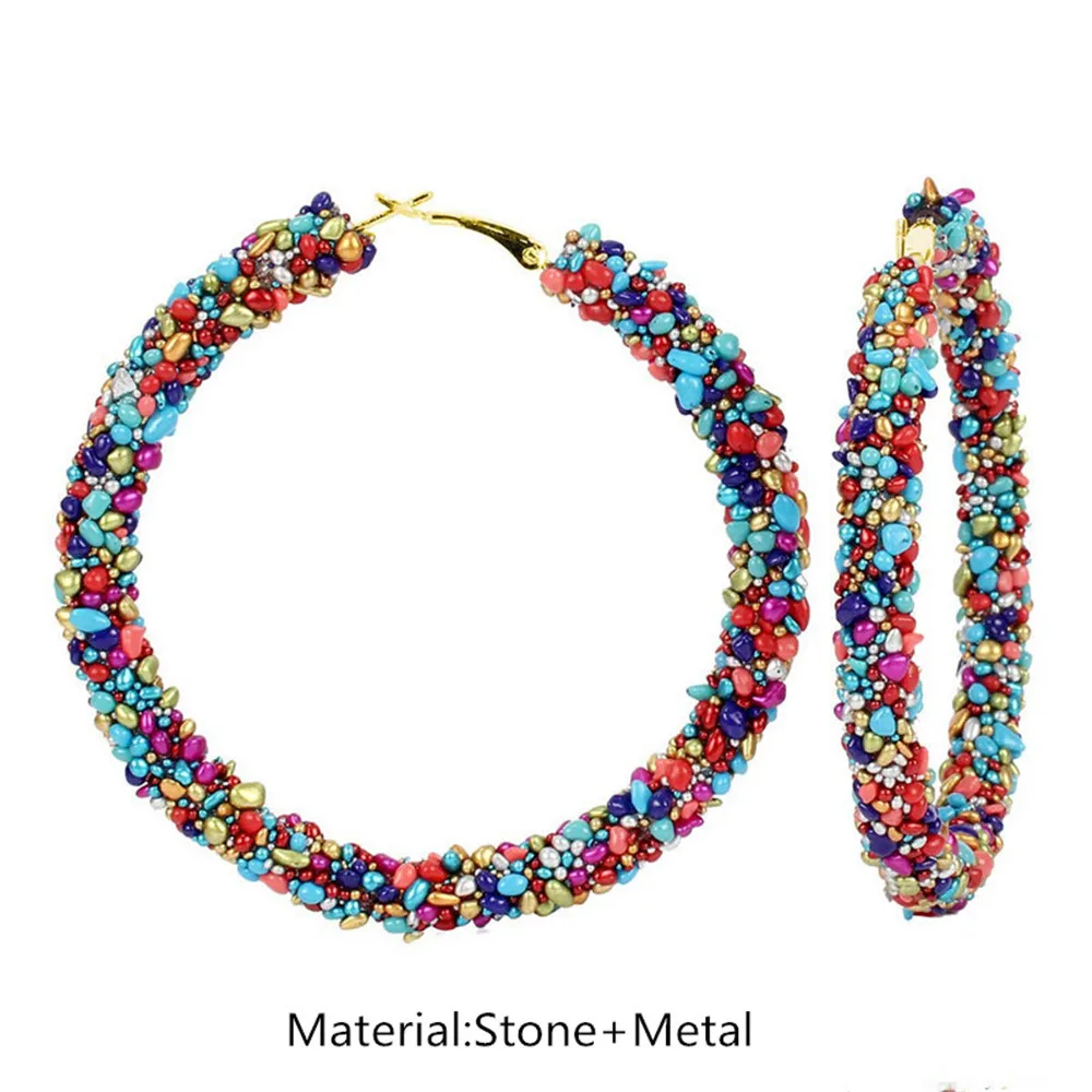 Женские серьги кольца с кристаллами большие золотистые камнями и жемчугом