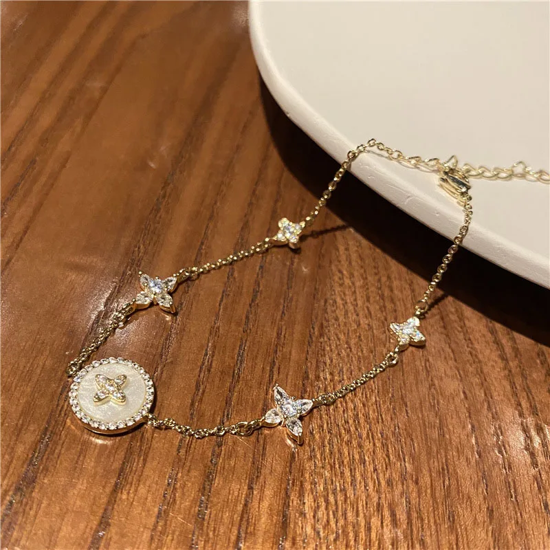 

Luxury Fashion Cubic Zirconia Natural Shell Stone Charm Bracelet for Woman Exquisite Gold Chain Cuff Bracelet Girl Jewelry Gift