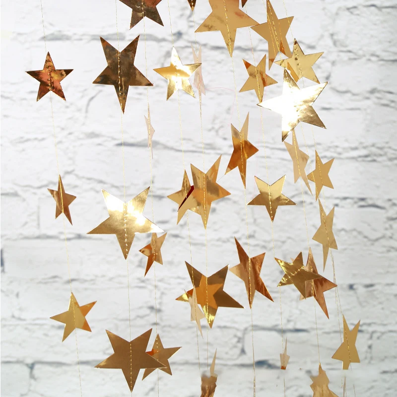 

4M Star Paper Garland Rose Gold Decoration Home Gold Silver String Banners Wedding Decoration Hanging DIY Party Craft Supplies