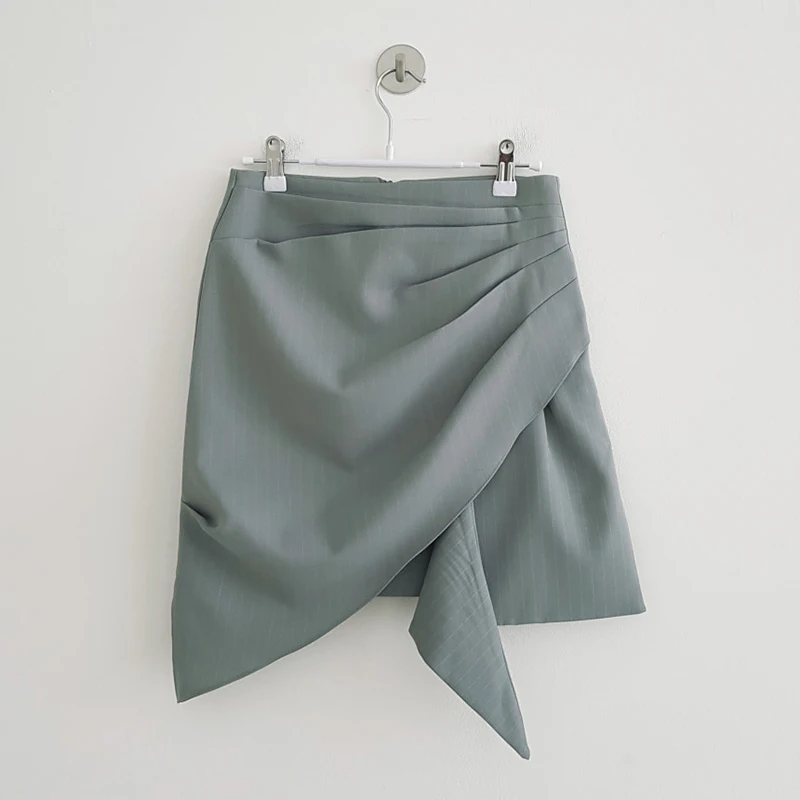 

Summer High Waist Pleated Women Slim Stripe Elegant Skirts Korean Design Female Vintage Irregular Sexy All-match Pencil Skirts