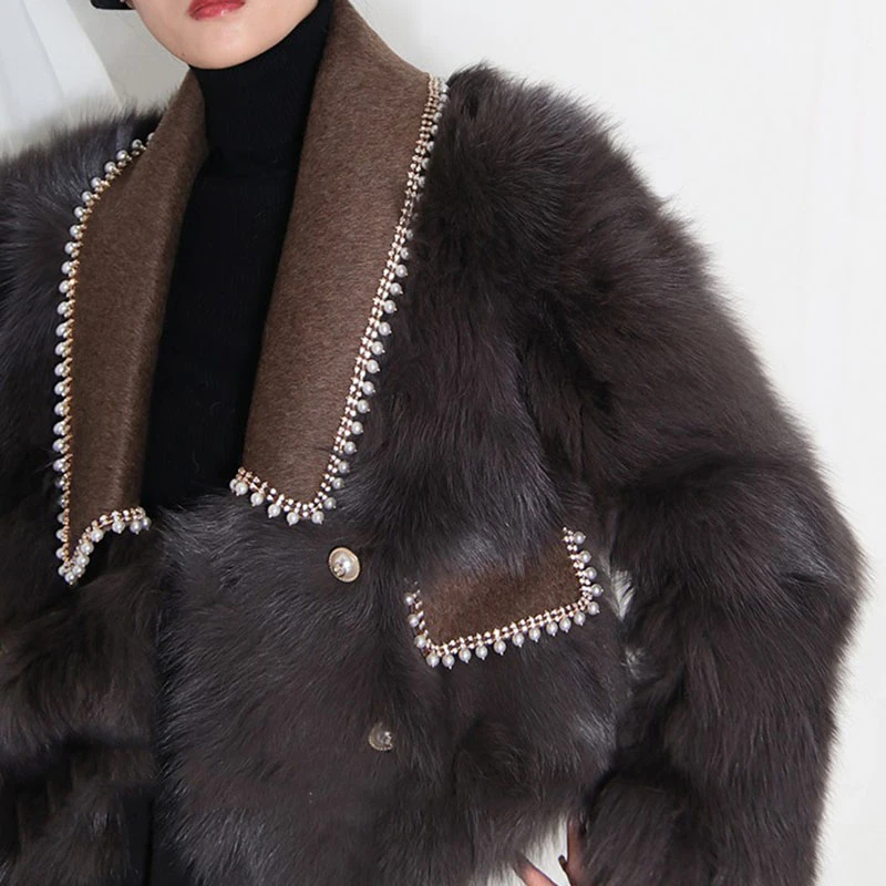 

SeeBeautiful Fake Fur Stitching Thick Jacket Coat Lapel Long Sleeve double Breasted New Fashion Spring 2021 Women M665