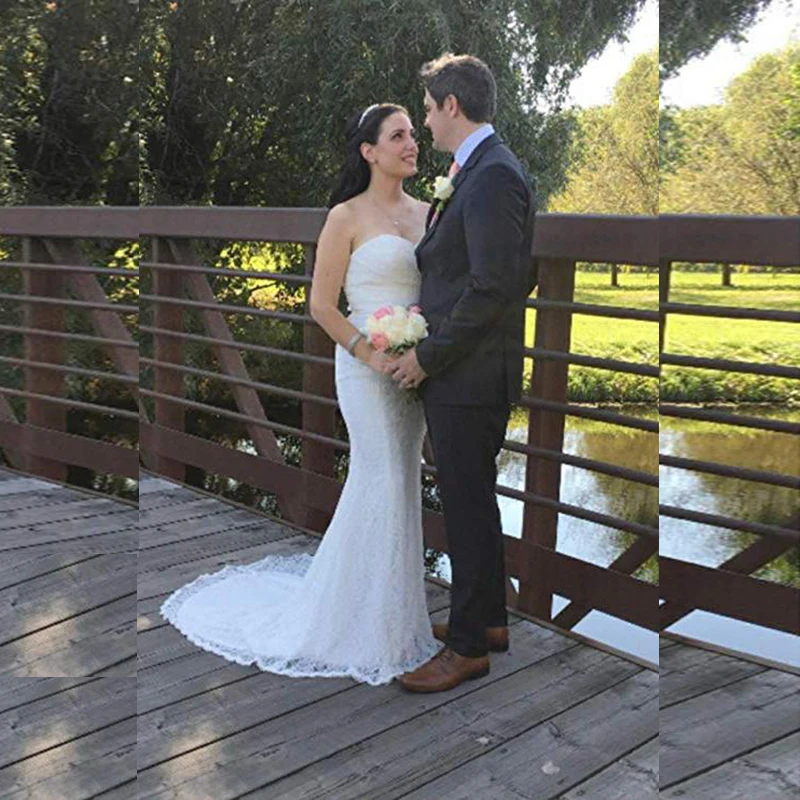 

2021 On Sale Elegant Mermaid Lace White Bridal Wedding Dresses Sweetheart Corset Back Wedding Gowns for Bride Beaded Belt