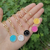 double smiley face pendants necklace for women men hip hop punk jewelry smiley enamel charms necklace chokers for girl gifts