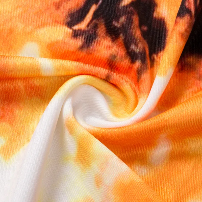 

2PCS Womens Long-Sleeved Hoodie Autumn Suit Zipper V-Collar Tops Elastic Dye Printed Casual Shorts