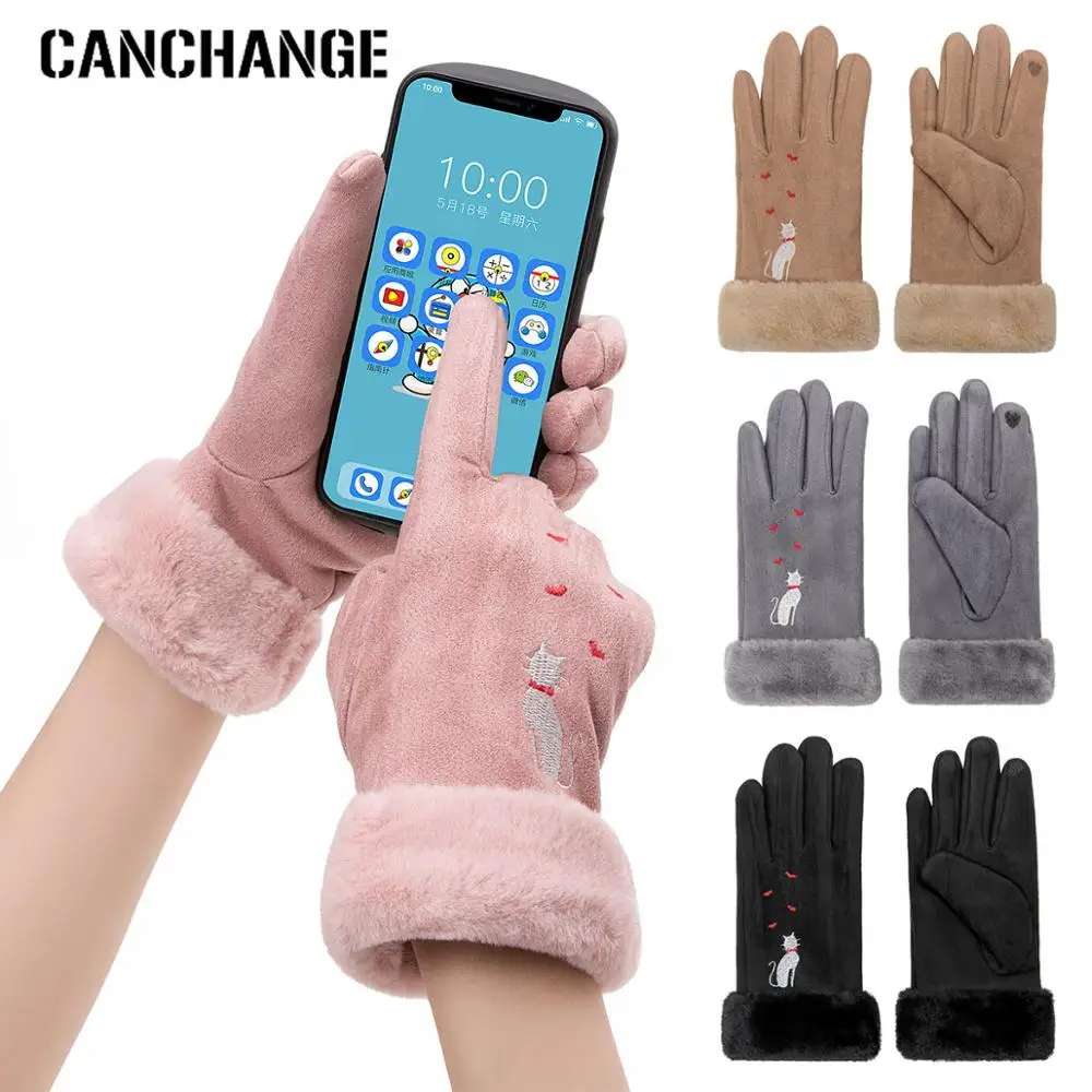 Женские перчатки CANCHANG утепленные хлопковые на осень и зиму с плюшевым ремешком