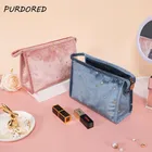 Женская сумочка для косметики PURDORED, мягкая бархатная сумочка с золотой звездой на молнии, 1 шт., для путешествий, косметичка, красивый чехол