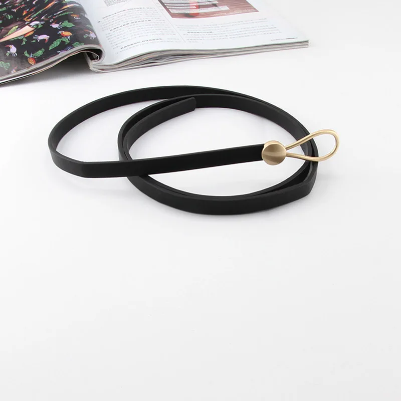

Women Belts Thin Golden Buckle PU Leather Strap For Dress Trousers Casual Black Ladies Female Designer Waistband