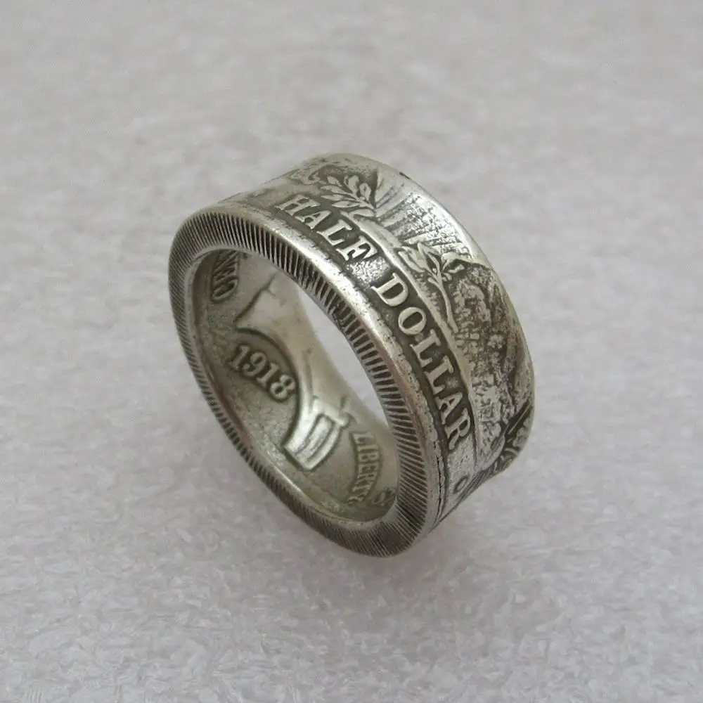 Кольцо для монет ручной работы США 1918 изготовлено из полудоллара Кеннеди