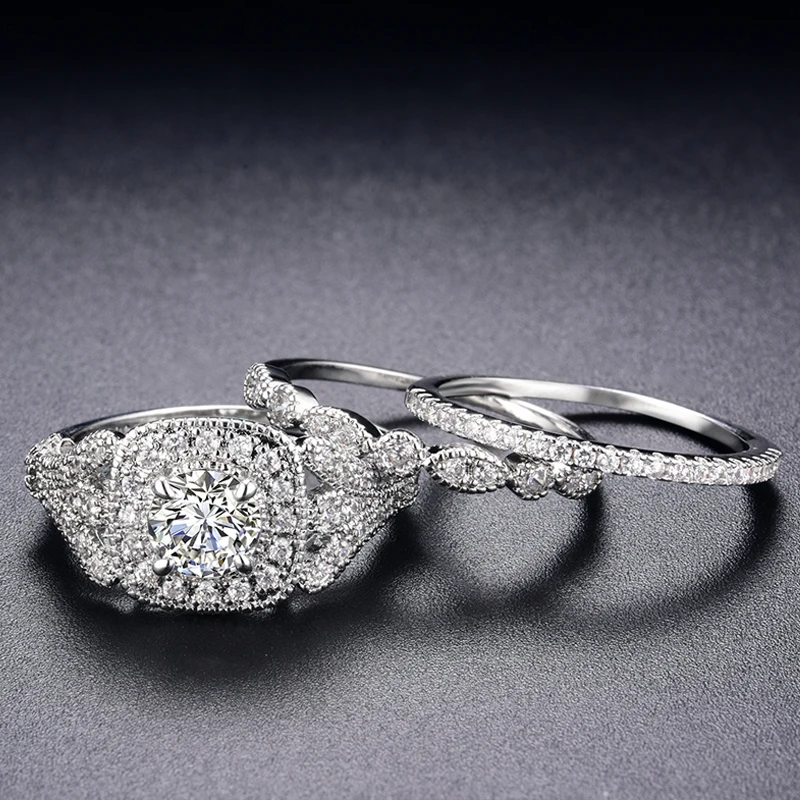 Женский набор обручальных колец MDEAN белое золото прозрачный фианит AAA модное