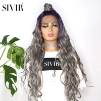 long synthetic lace wigs wave moon part lace purple grey wig for black women pre plucked lace wigs with baby hair