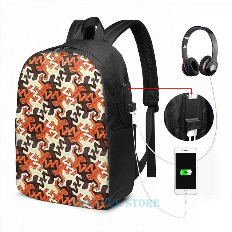 Забавный графический принт Geckos Бали рюкзак с USB-зарядкой мужские школьные сумки