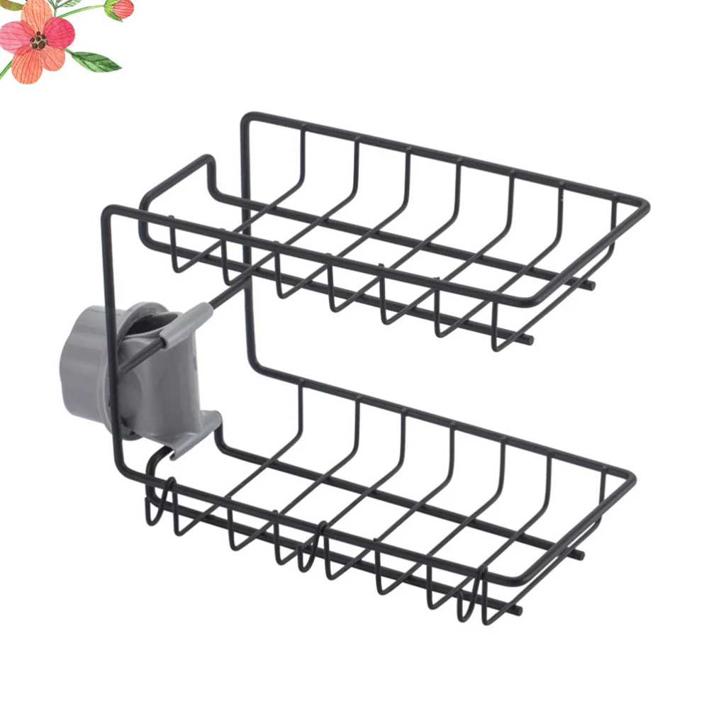 

Drain Rack Double Layer Storage Basket Sponge Dishcloth Holder Organizer Sink Rack for Home Bathroom (Black)