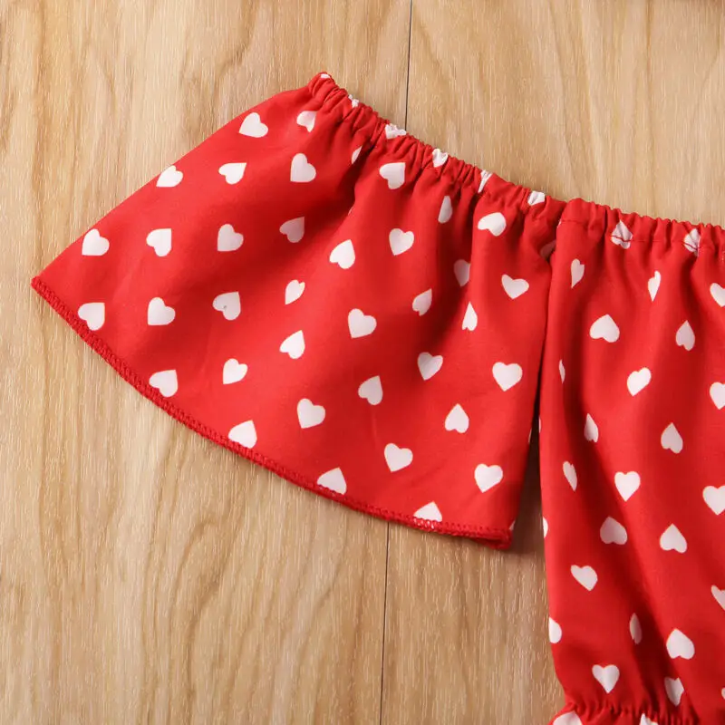 

0-24Months Offshoulder Romper for New born infant baby girls falared sleeve Love printed Rompers + Headband 2pcs Summer clothes