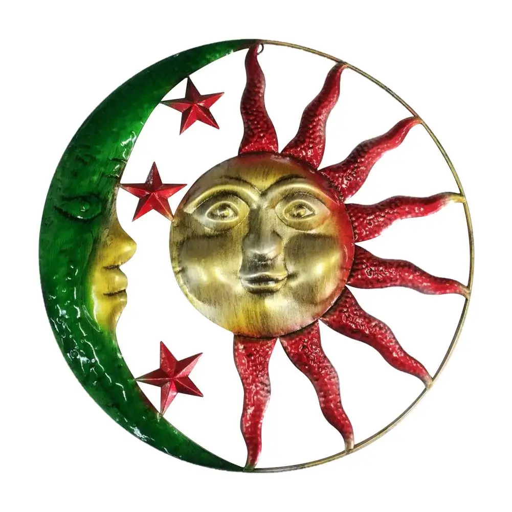 

Metal Artistic Sun Moon Wall Ornament For Indoors Outdoors With Finish Antique Iron Hanging Craft Home Room Decoration