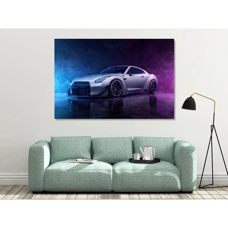 Картины на холсте серый Nissan GTR суперкар плакаты стену картины для декора гостиной