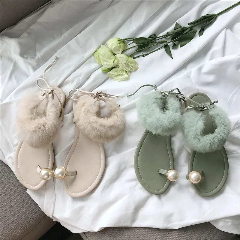 Милые женские мокасины с бусинами Сезон лето 2020 Модные сандалии на низком