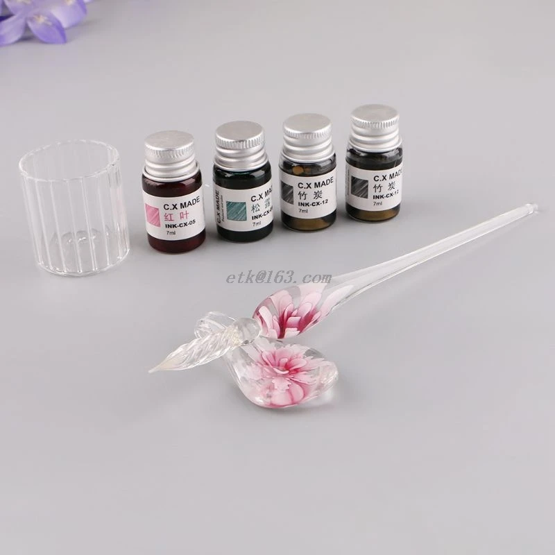 7 шт./компл. ручная работа Цветочная Стеклянная Ручка Dip пишущие чернила ручки для