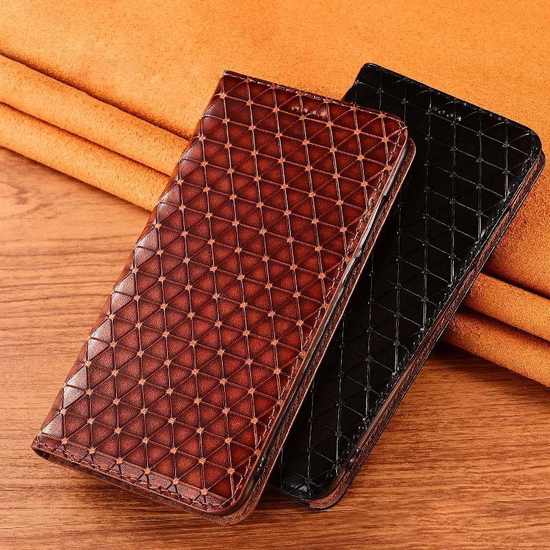 

Rhombus Veins Genuine Leather Case Cover for Vivo V19 V20 Y52S Y70S Y73S S7 X50 Pro Plus IQOO 5 U1 U3 Z1X Wallet Flip Cover