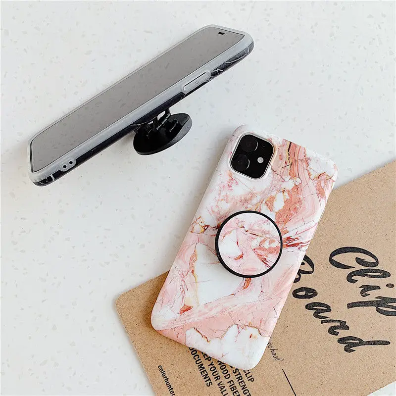 Гибкий чехол-подставка с мраморным рисунком для iPhone 13 12 11 Pro Max XS X XR 8 7 6 Plus матовый