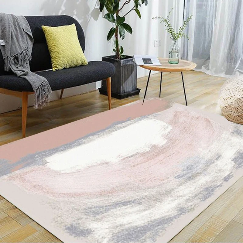 

Concise Artistic Abstraction Plush Rugs For Living Room Soft Polyester Carpet Painting Pink Blue Tea Table Floor Mat Home Decor