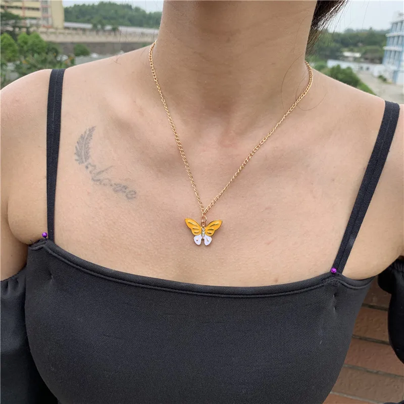 Желтый розовый Бабочка ожерелье для женщин лучший друг колье цепочка изысканные