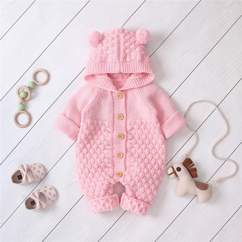 

New Baby Boy knit Rompers Cartoon Bear autumn Newborn Girl Jumpsuits Clothes winter Long Sleeve Toddler Sweater Children Overall